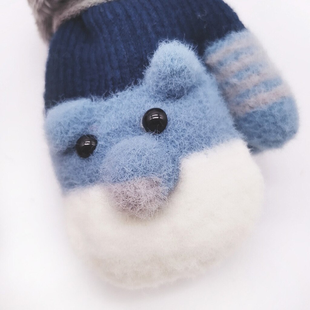Patchwork Farbe Warme Gestrickte Handschuhe freundlicher freundlicher Jungen Mädchen Winter Karikatur Katze Winter einfarbig Halten warme handschuhe rekawiczki