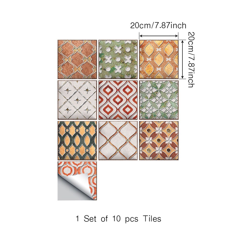 10 sztuk retro płytka PVC naklejki samoprzylepne wzór klasyczny płytki Sztuka przekątna 3D naklejki podłogowe akcesoria dekoracyjne: E
