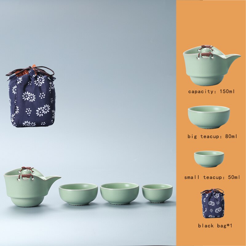 4 stk kinesisk testel porcelæn udendørs kongfu gaiwan tekopper sæt bærbar tekande keramisk testel med taske kontor te ceremoni: Style b calico taske