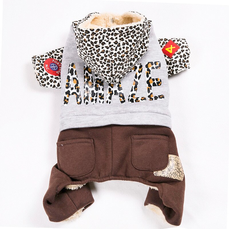 Ropa para mascotas para perros Yorkshire Chihuahua, mono cálido de invierno, chaqueta con capucha, mono con estampado de leopardo: 14
