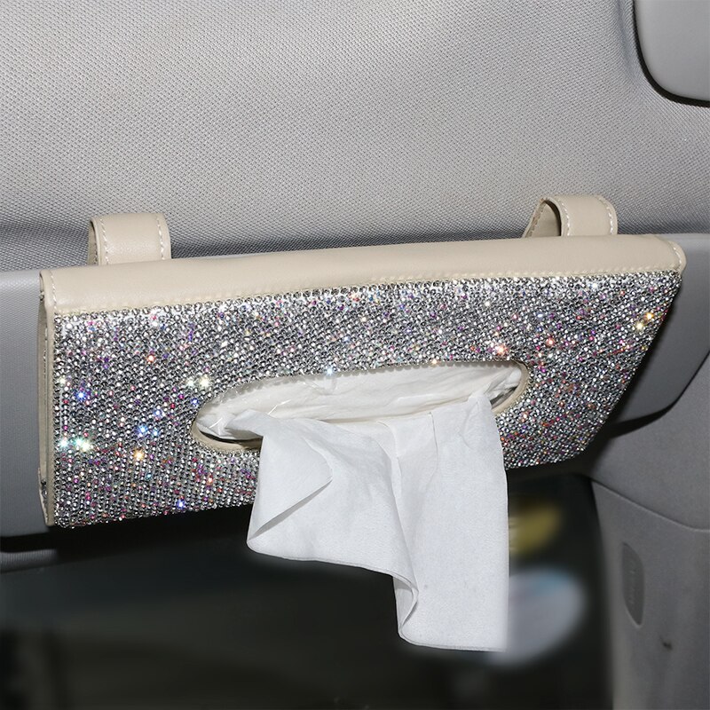 Crystal Diamond Car Tissue Box for Sun Visor Auto Hanging Tissue Box Crown Sunshade Case Auto Car Accessories