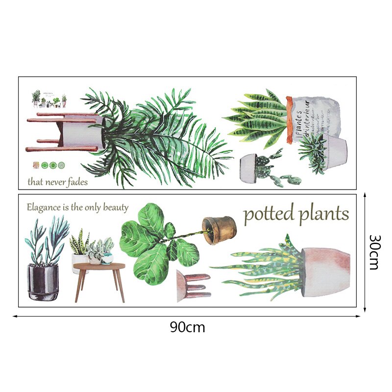 Tropical Leaves Wall Sticker Green Leaves Vine PVC Wall Decal Home Bedroom Living Room Decoration DIY Sticker Wallpaper Supplies: Q04-2pcs