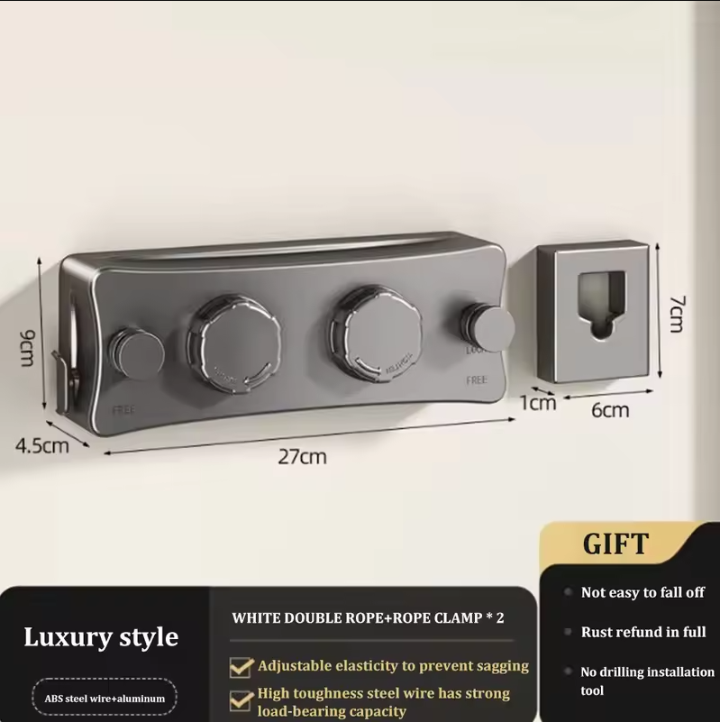 Suszarka na pranie ze stali nierdzewnej, wysuwana, o długości 5,1 metra, robić użytku wewnątrz i na zewnątrz, trwała, robić suszenia ubrań, idealna robić pralni, domu, na patio, balkonie.: Jasno szary