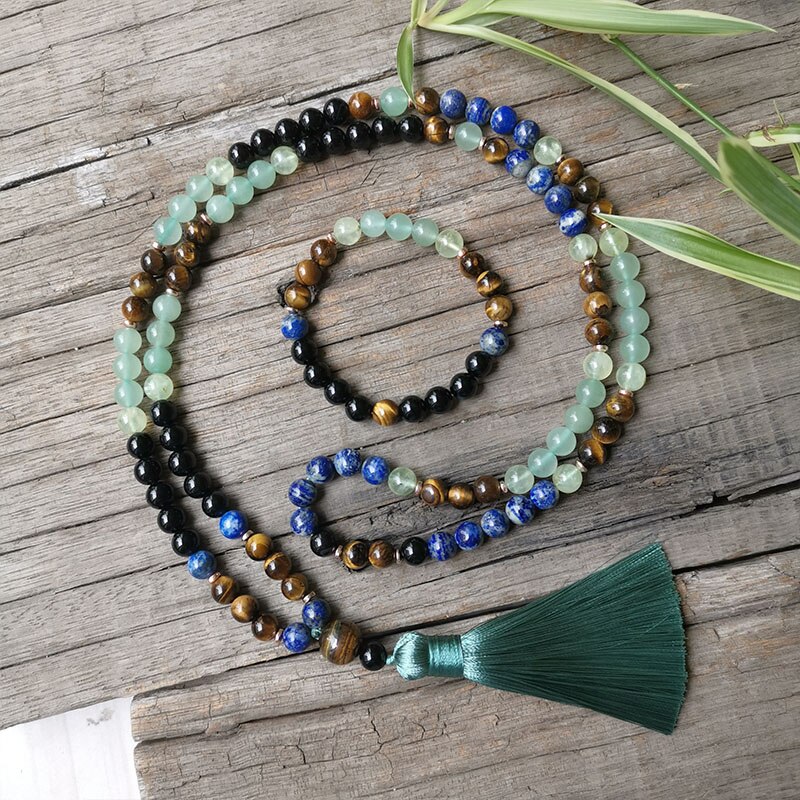 8 millimetri Perline di Pietra, Lapis, Occhio di Tigre, Verde Speranza di Preghiera, JapaMala impostato, Gioielli Spirituale, la meditazione, ispiratore,108 perline Mala: Rosso-marrone