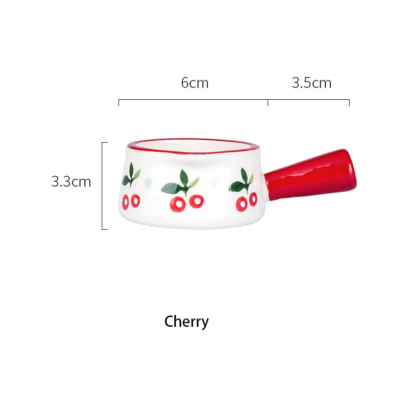 Mdzfsweethome Keramische Mini Pan Melk Pot Melk Cup Met Handvat Koffie Suiker Kommen Aardbei Bloemen Patroon Keuken Kookgerei: Cherry