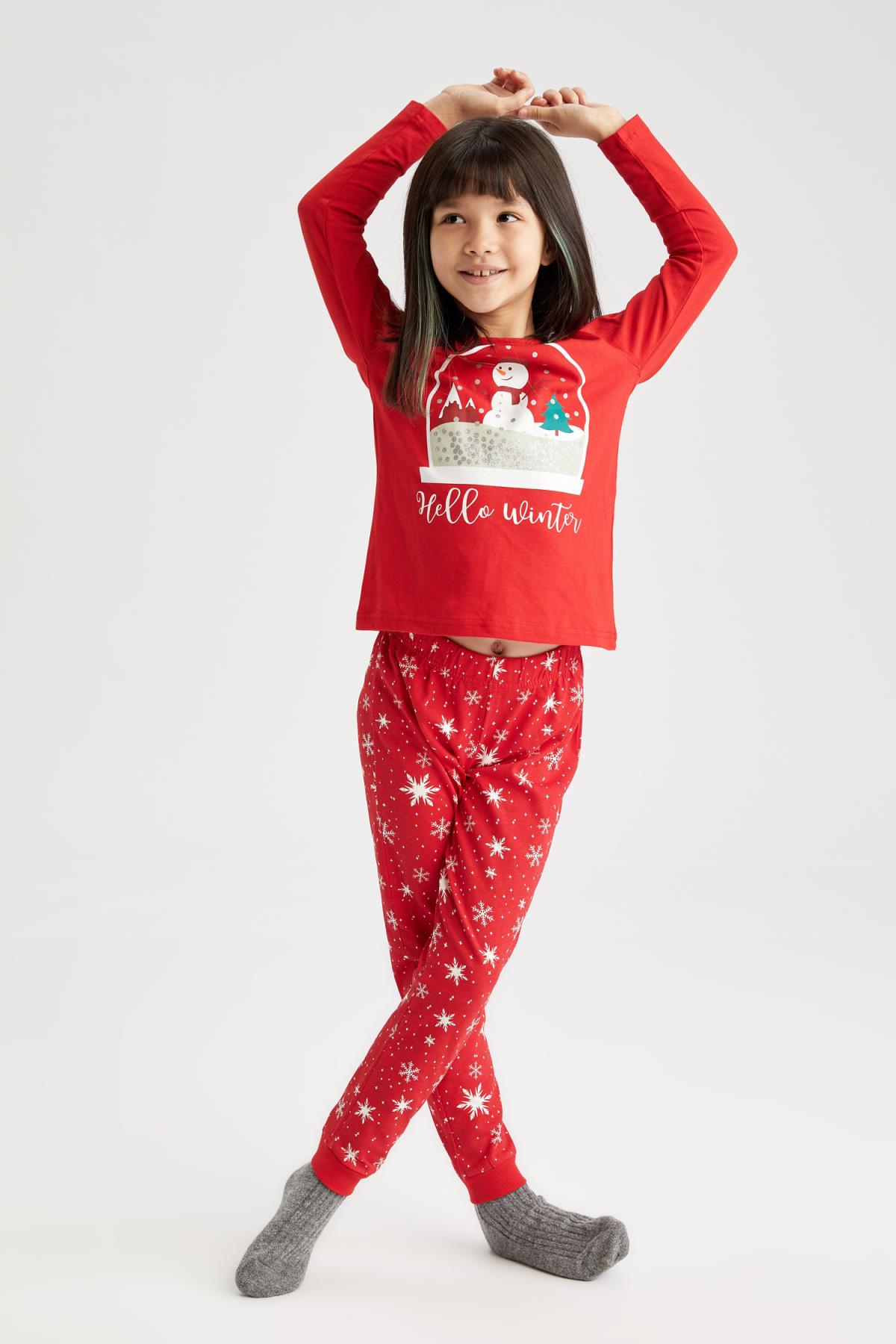 Defacto Winter Meisje Homewear Meisje Gedrukt Pyjama Pak Pyjama Nachtkleding Thuis-Pak Comfortabele Season-R5467A620WN