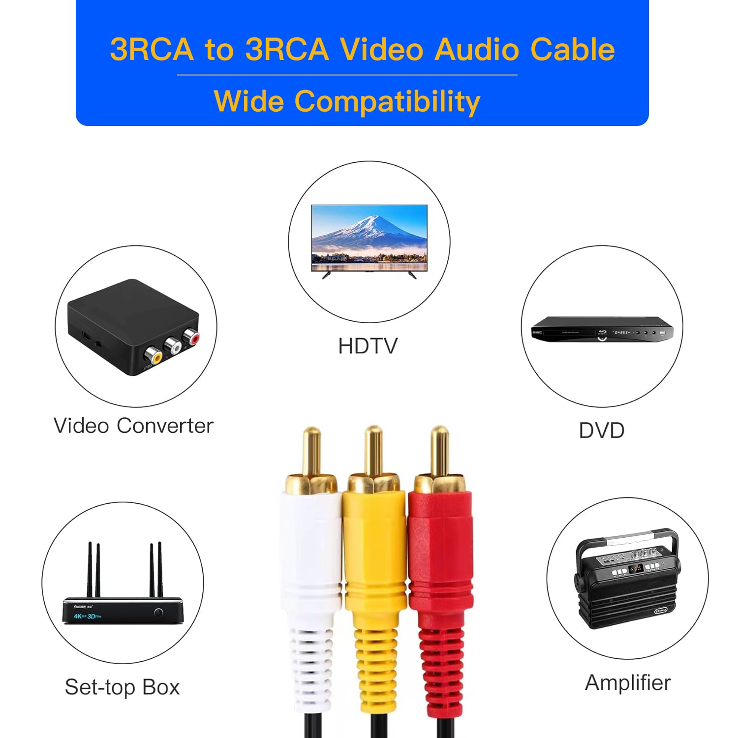 Cavo di uscita audio video AV da 4 poli da 3,5 mm a 3RCA, cavo da 1/8" TRRS a 3 RCA maschio per videocamera set-top box TV