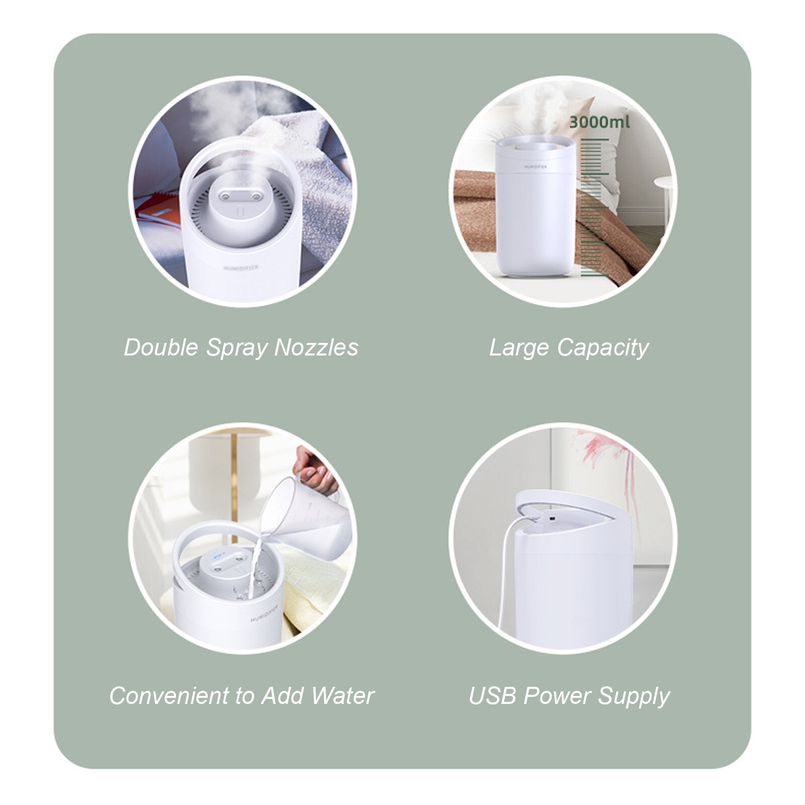 Air Humidifier Essential diffuser 3L Large Capacity Ultrasonic Cool Mist Maker Fogger Humidifier Aroma Diffuser Electric for Car