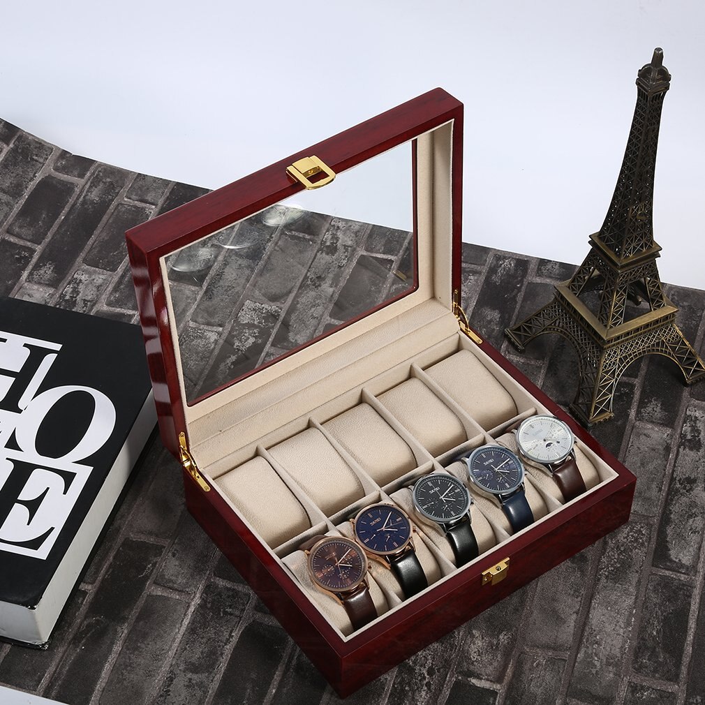 Houten/Lederen 8/10/12 Grids Display Sunglass Case Duurzaam Houder Sieraden Horloge Collection Organizer Box Container