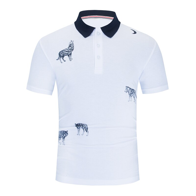 Summer Men Wolf Printed Polo Shirt Cotton Short Sleeve Smart Casual Business Polo Shirt Social Tops Clothes: XXL