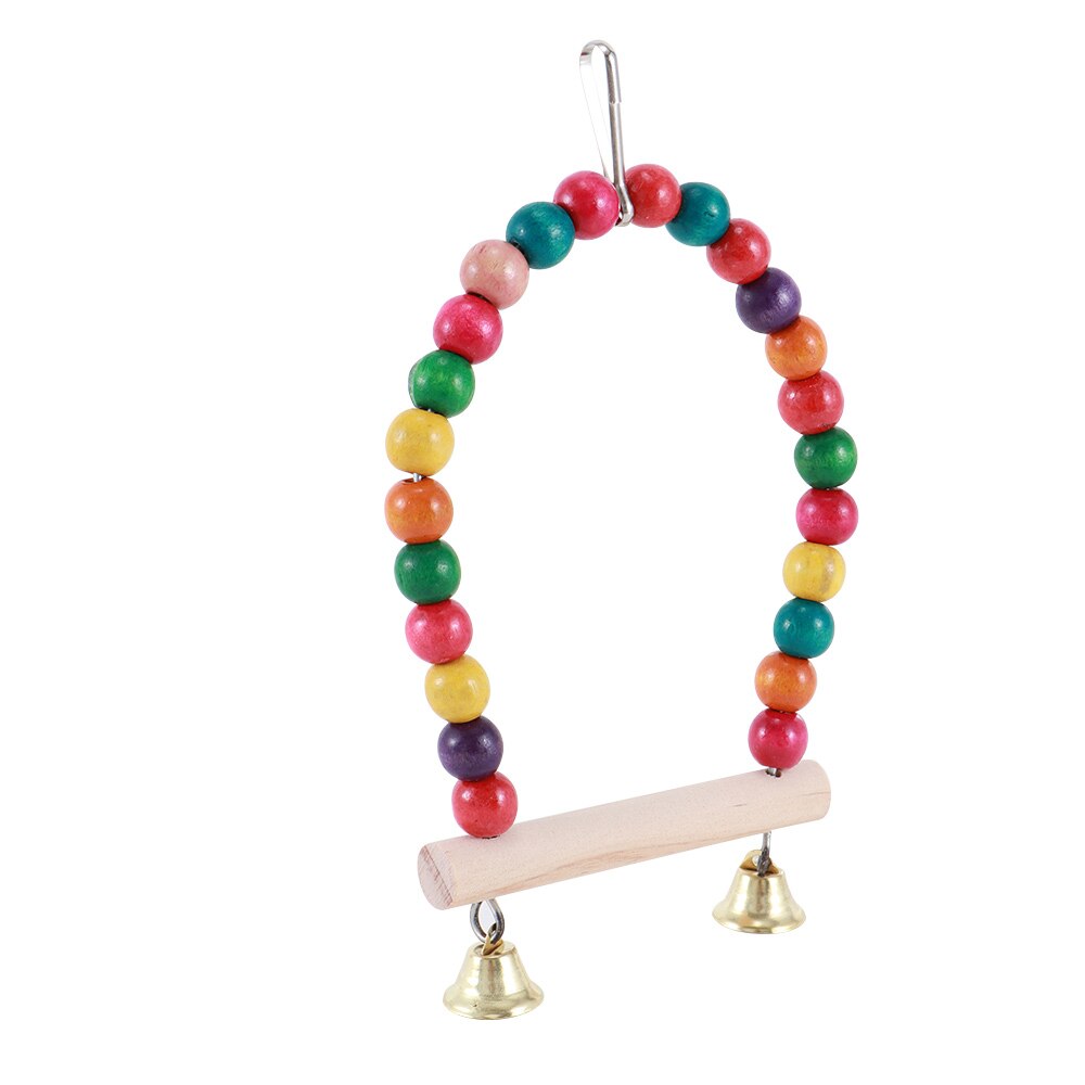 Natural Wooden Parrots Swing Toy Birds Perch Hanging Swings Cage With Colorful Beads Bells Toys Bird Supplies