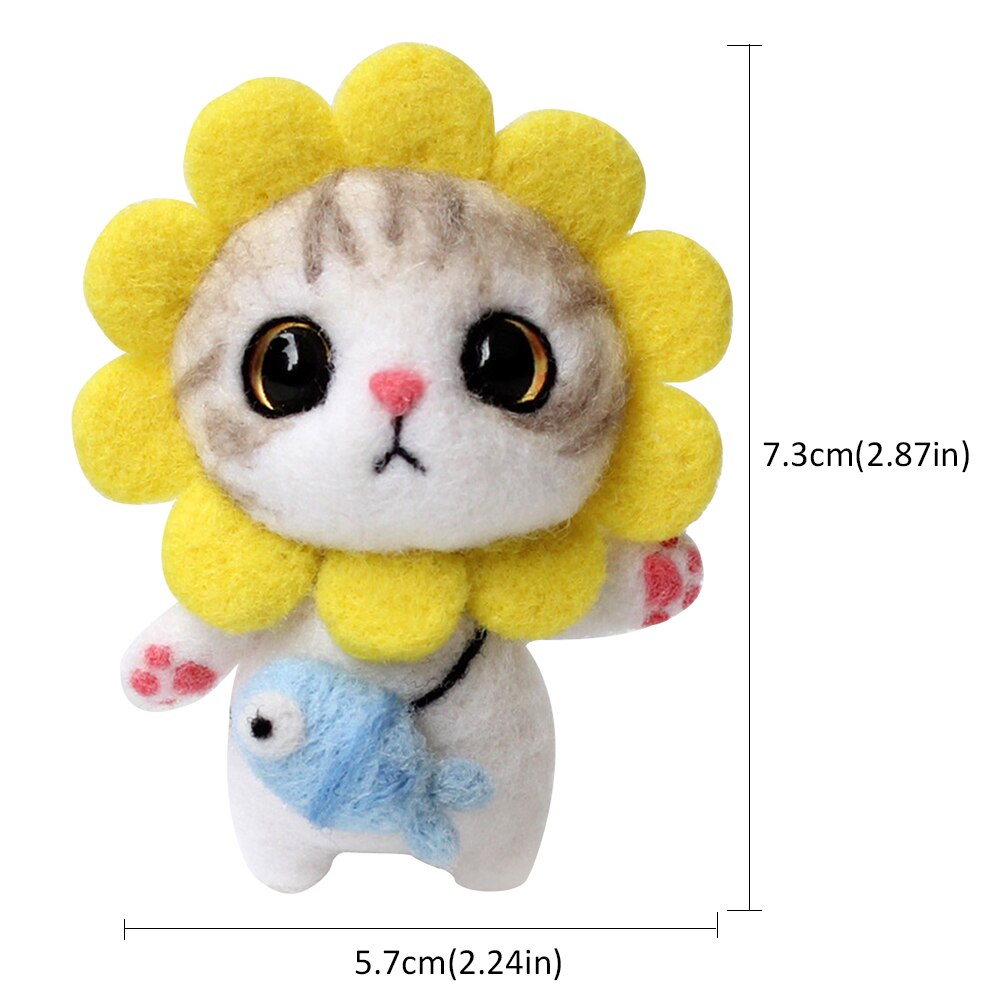 Wool Felt Needle Poked Kitting DIY Cute Animal Sunflower Cat Wool Felting Package Non-Finished Handmade Pets Toy Doll Decor