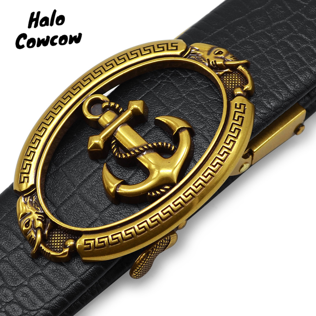 Gold Anchor Belts Men Luxury Brand Automatic Buckle Leather Waist Belt for Jeans Kemer riem