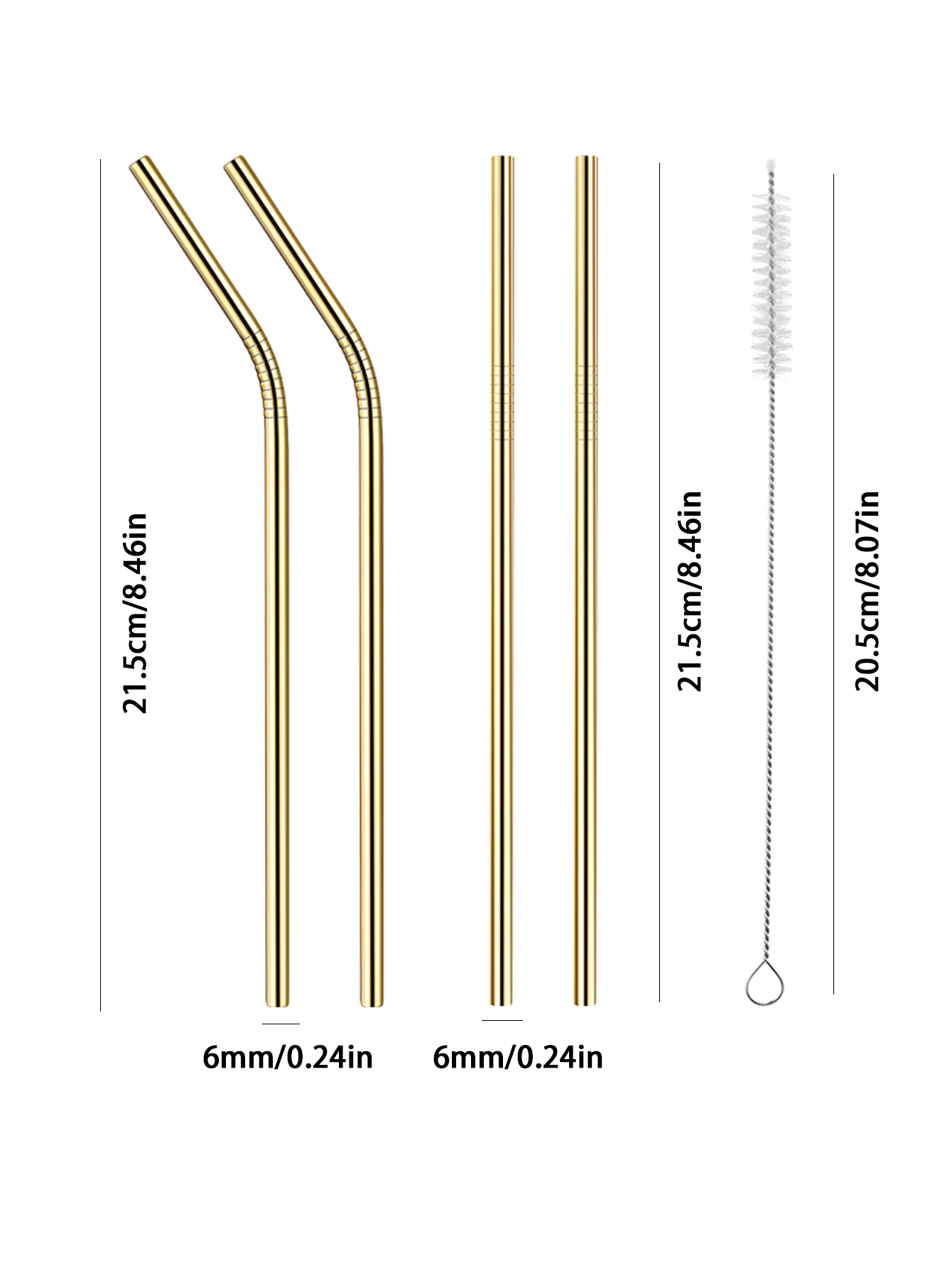 Set of 4 Stainless Steel Straws Set Eco Friendly Drinking Straw Party Favor Bar Accessory Reusable Metal Straws: light yellow