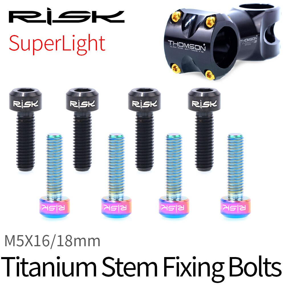 Risk 6 stuks/doos racefiets mountainbike fiets titanium  m5 x 16/18 stuurpen bevestigingsbouten schroeven voor zadelpenklem