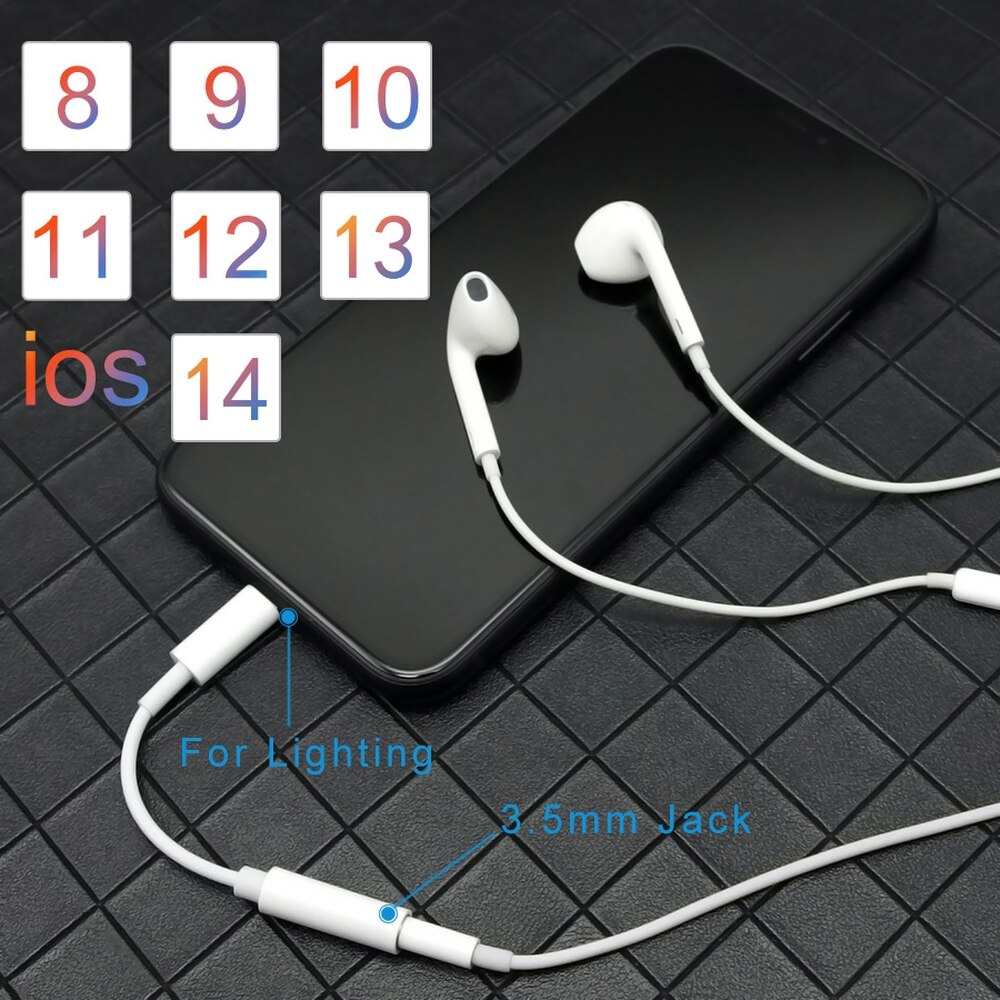 IOS 11 12 13 14 Headphone Adapter For iPhone 7 6 8 Plus 11 12 X Earphone AUX Adapter For Lightning To 3.5mm Female Male Adapter