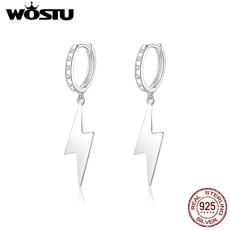 Wostu 100% 925 prata esterlina flash relâmpago zircão gota brincos para mulheres casamento noivado moda jóias presente cte221