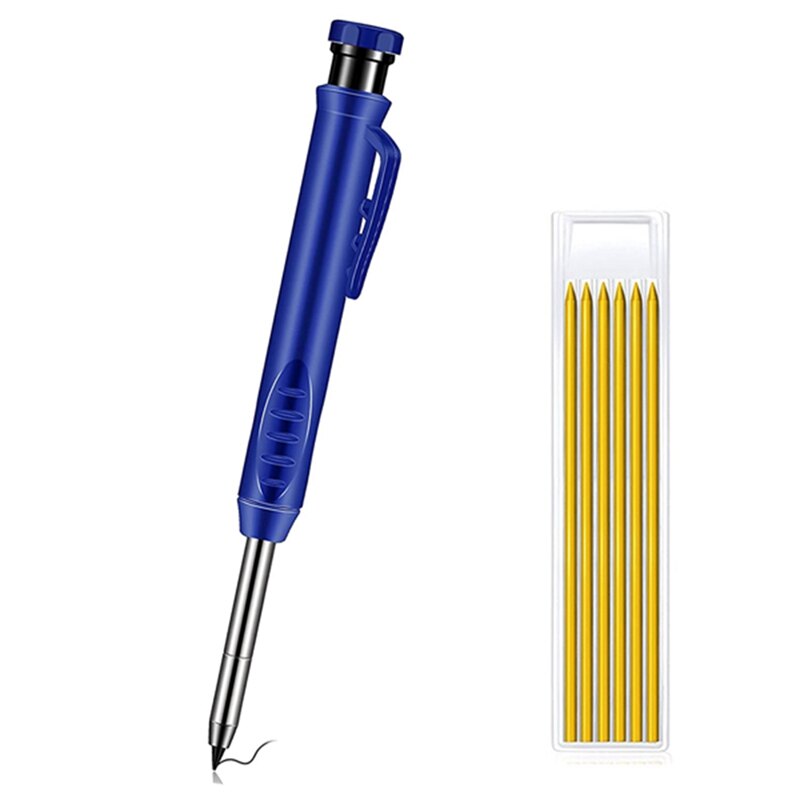 Solid Carpenter Pencil Set Leads Built-in Sharpener Deep Hole Mechanical Marker Marking Pen Tool: Brown