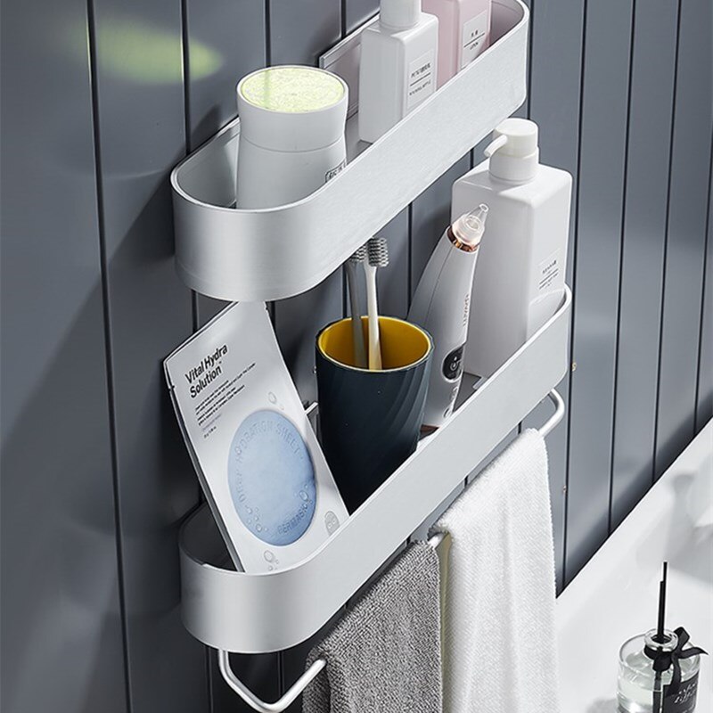 Bathroom Shelf Black Aluminum Wall-Mounted Square Shampoo Shelf Cosmetic Shelves Kitchen Nets Shelf Storage Rack Organizer Rack
