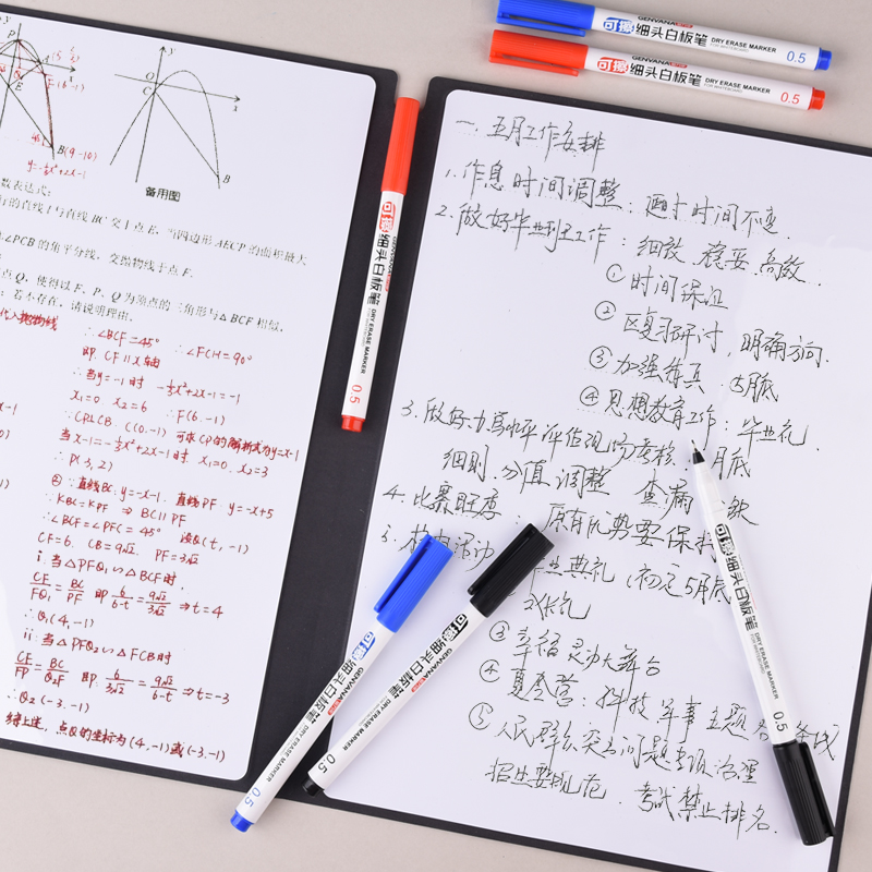 Droog uitwisbare whiteboard-markers - fijne punt 0,5 mm fijne punt, uitwisbare pennen voor kinderen, leraren, kantoor, whiteboard (zwart/rood/blauw)