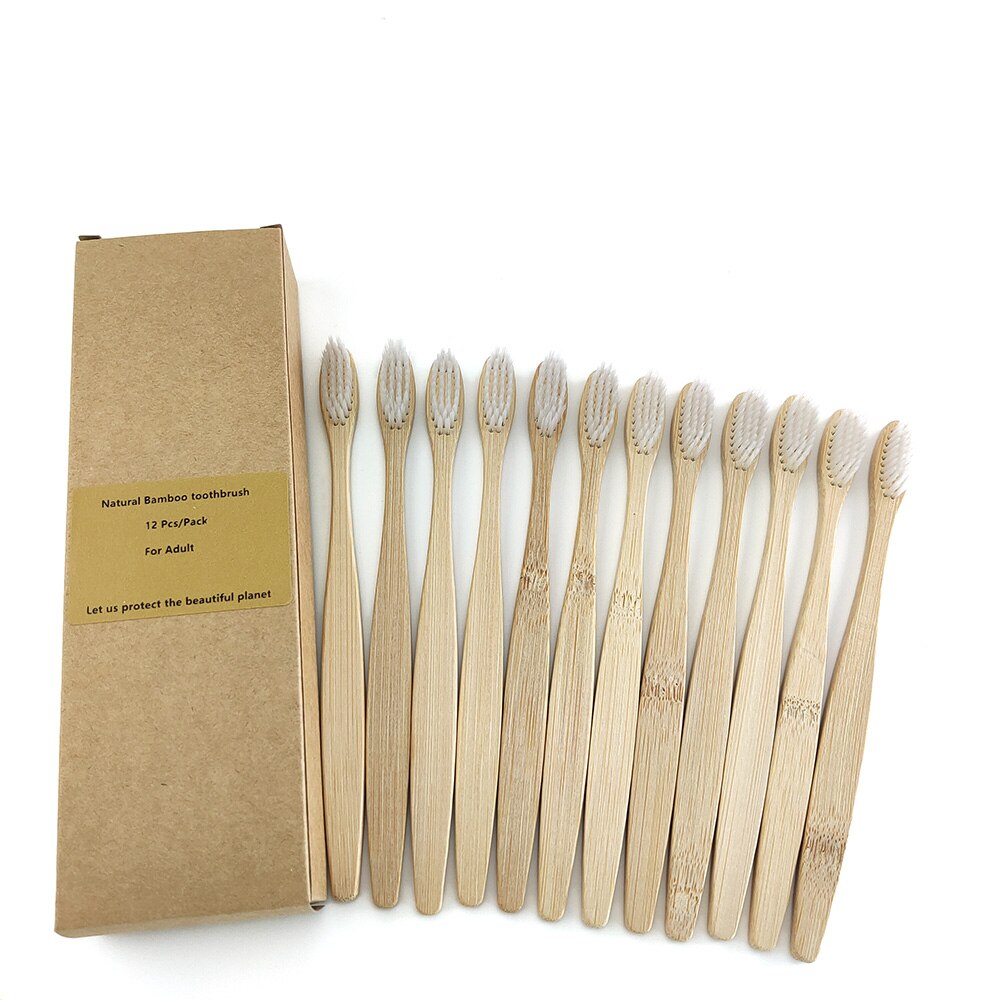 Brosse à dents en bambou , fibre souple, manche en bambou solide, , santé buccale, voyage, 12 pièces/paquet: 1200-K-1