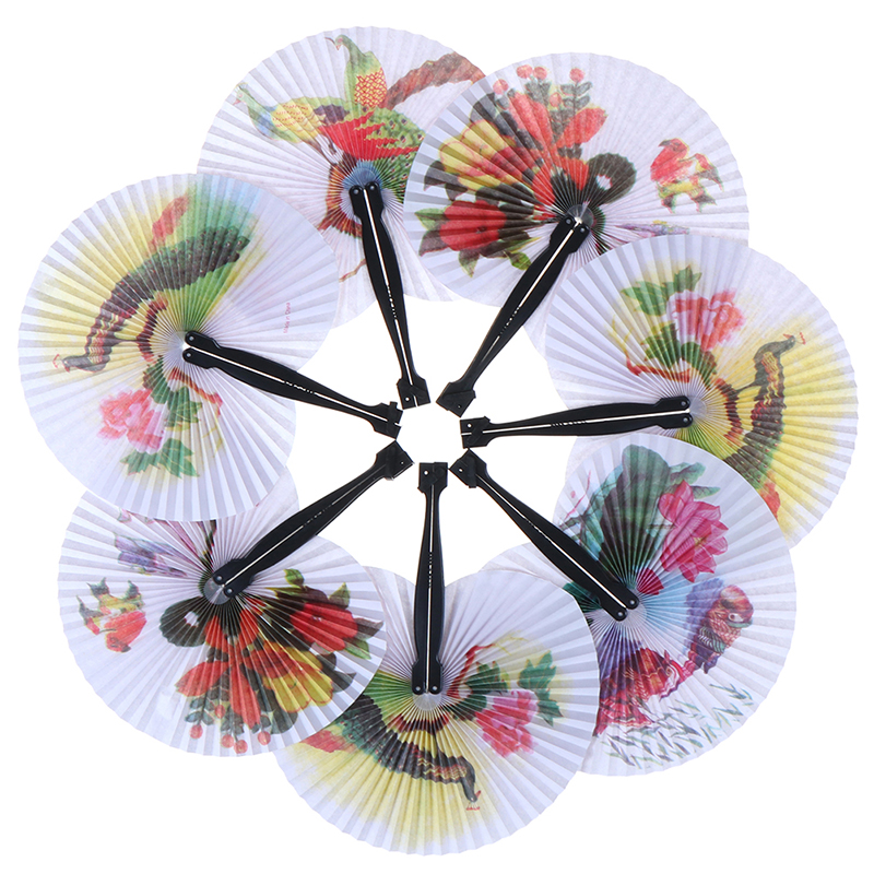 Pocket Folding Hand Fan Round Circle Printed Paper Party Decor Decorative Fan Chic Female Handheld Fan Chinese