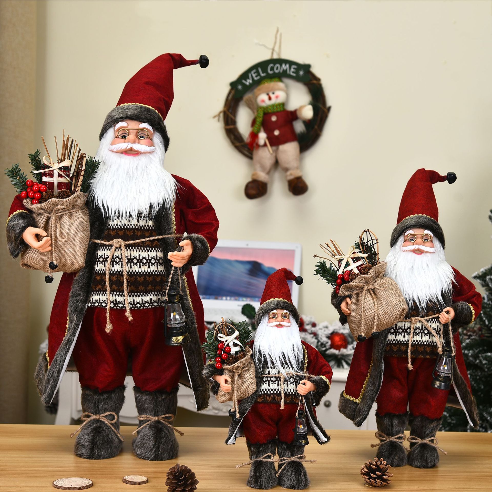 Túnica roja rosa de Papá Noel, muñeco grande de adorno para árbol de Navidad, decoración del hogar, para niños, Feliz Navidad
