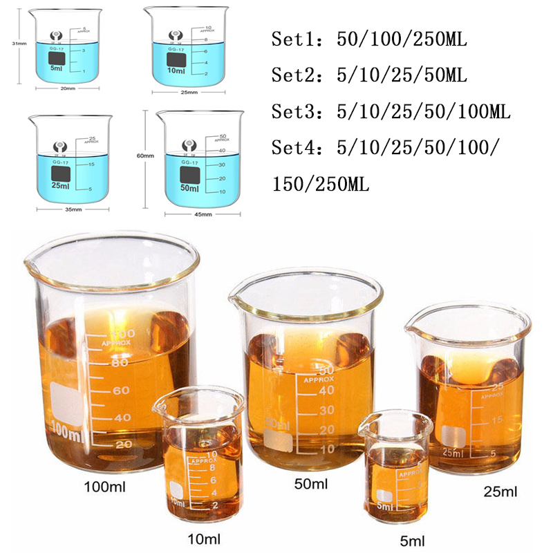 1-7 Uds 5/10/25/50/100-500ml vaso de vidrio Pyrex GG-17 vasos graduados vasos de medición de química de vidrio