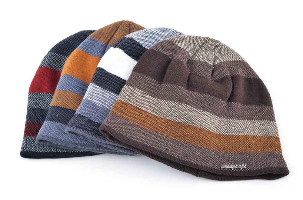 Herre #39 hue motorhjelm vinter hue strikket uldhue plus fløjlshue tykkere stribet ski sportshue hatte til mænd