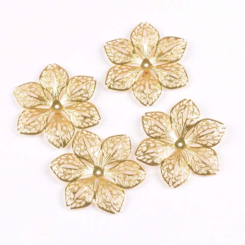 10 Uds. De Artesanía de Metal de flores huecas, envolturas de filigrana, conectores para pendientes, fabricación de joyas, accesorios de decoración para álbum de recortes, 43mm, ykl0782