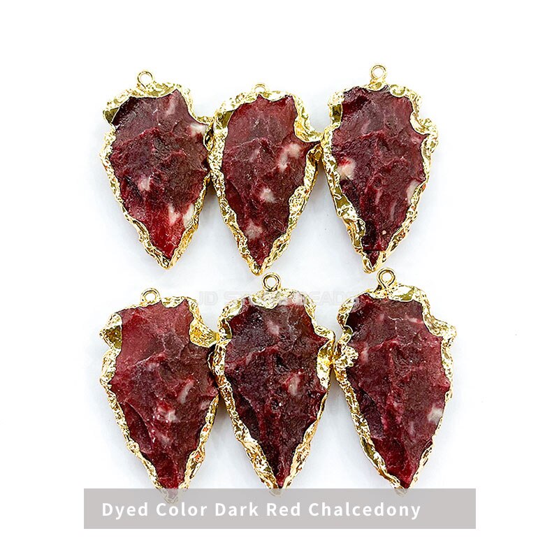 Natural Amethysts Opal Chalcedony Pendants Plating Golden Edge Arrow Shape Pendants for Jewelry Necklace Bracelets Accessories: Dark Red Chalcedony