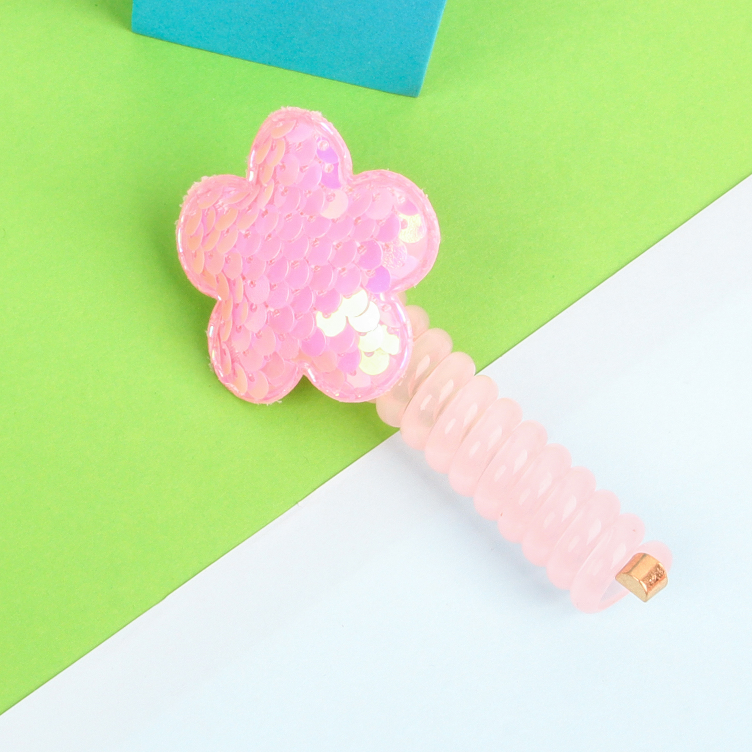 Pailletten Bloem Elastisch Haartouw Schattige Meisjes Telefoondraad Lijn Elasticiteit Glitter Ster Haarband Voor Kinderen Haaraccessoires: green