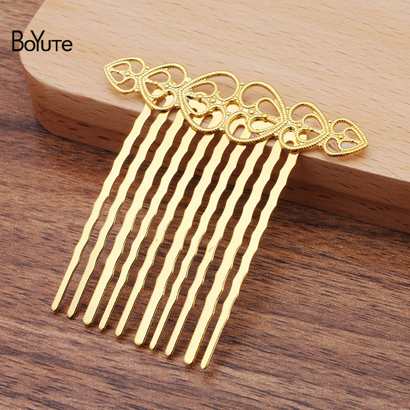 BoYuTe (10 Pieces/Lot) 54*55.5MM Metal Brass Heart Filigree Hair Comb 10 Teeth Diy Handmade Hair Accessories: Gold Plated