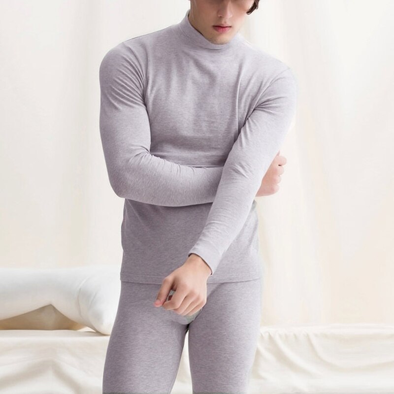 Mandlige termiske undertøj mænd lange efterår vinter turtleneck toppe + bukser sæt varme tykke toppe plus størrelse l -2x: Grå / Xxl