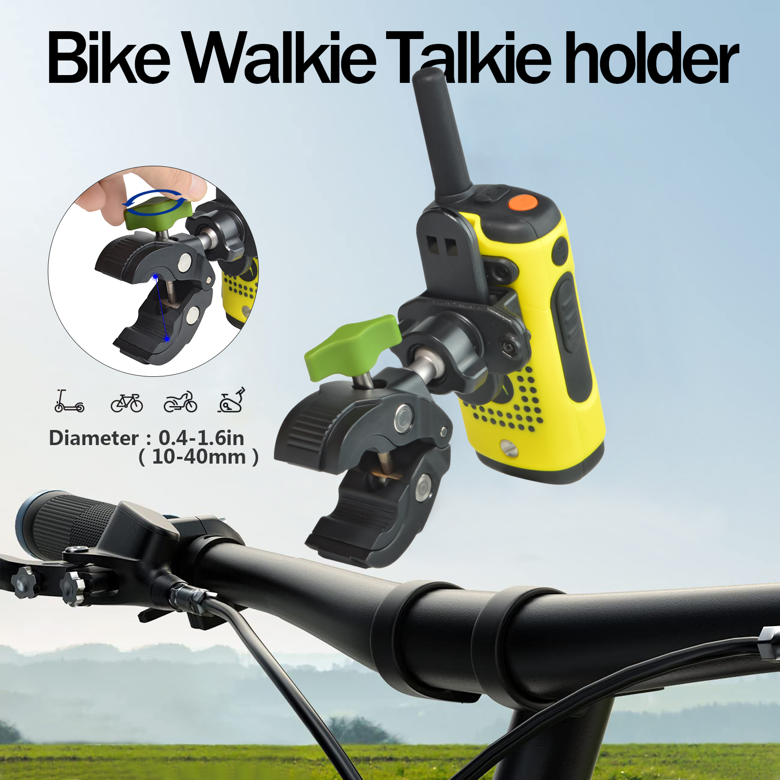 Montering för walkie-talkie på motorcykel/cykel, handhållen radio med bältesklämma för cykel-/scooterstyre, tvåvägsradioklämma