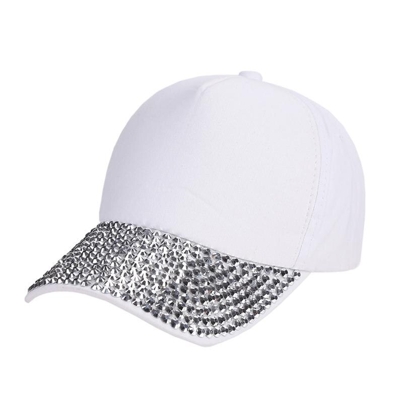 Unisex besat krystal rhinestone kant justerbar tennis cap hat til sommer sport udendørs aktivitet: Hvid