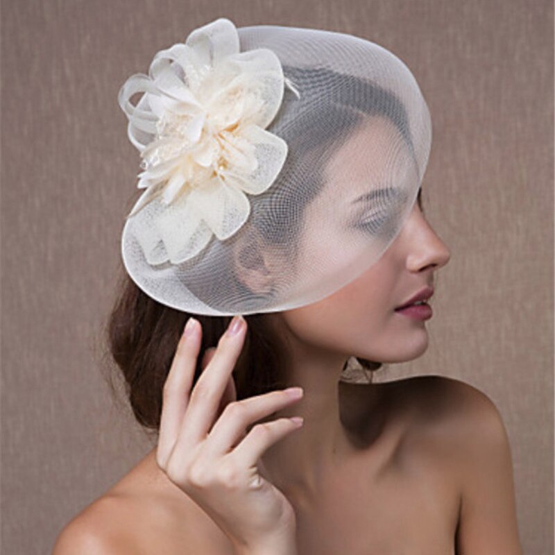 Cappello da sposa con clip Fascinator tornante per le donne festa di nozze filato a rete accessori per capelli fiore: Avorio