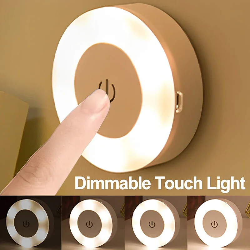 Mini Led Nachtlampje Met Aanraaksensor Ronde Draagbare Dimbare Lichtkamer Decor Usb Oplaadlamp Magnetische Basislampen Lichten