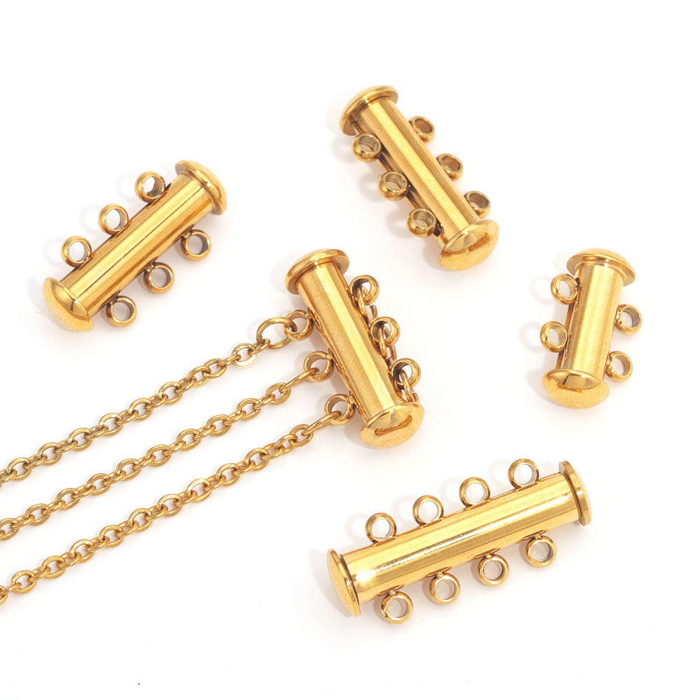 2 uds. De pulseras en capas de acero inoxidable, collares, bloqueo de tubo deslizante, ganchos de cierre espaciador, conectores de cerraduras para suministros de joyería