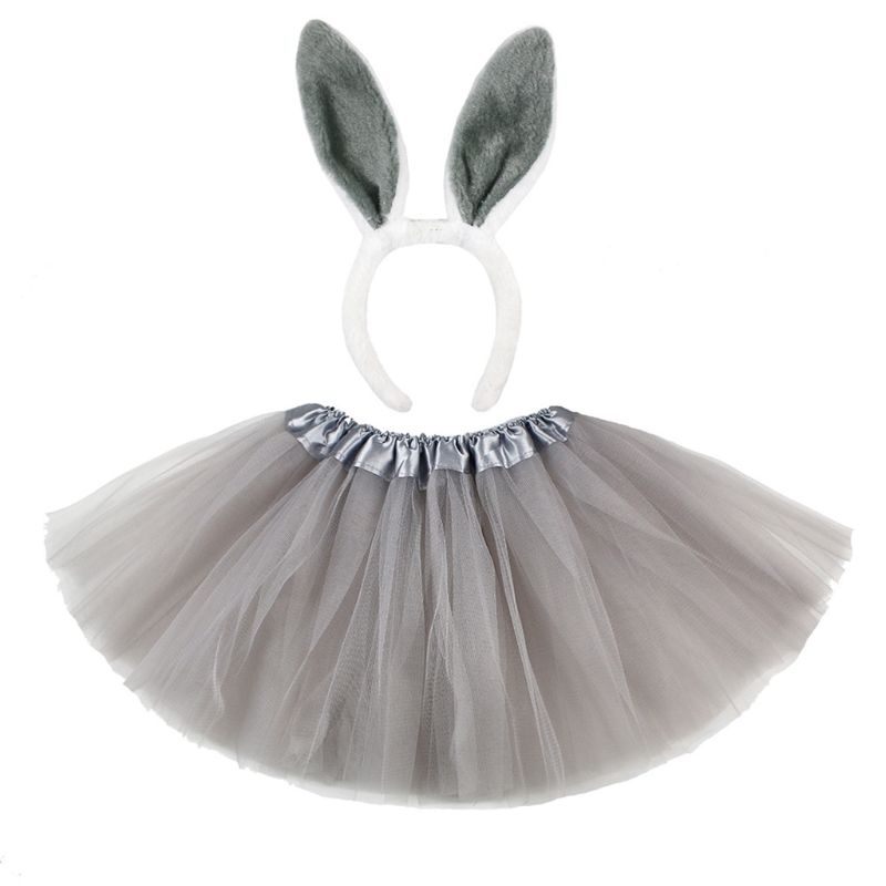 Kleine Meisjes Rollenspel Konijn Kostuum Stip Gold Pailletten Tutu Rok Met Bunny Oren Hoofdband Leuke Partij Cosplay Mini rok: Gray