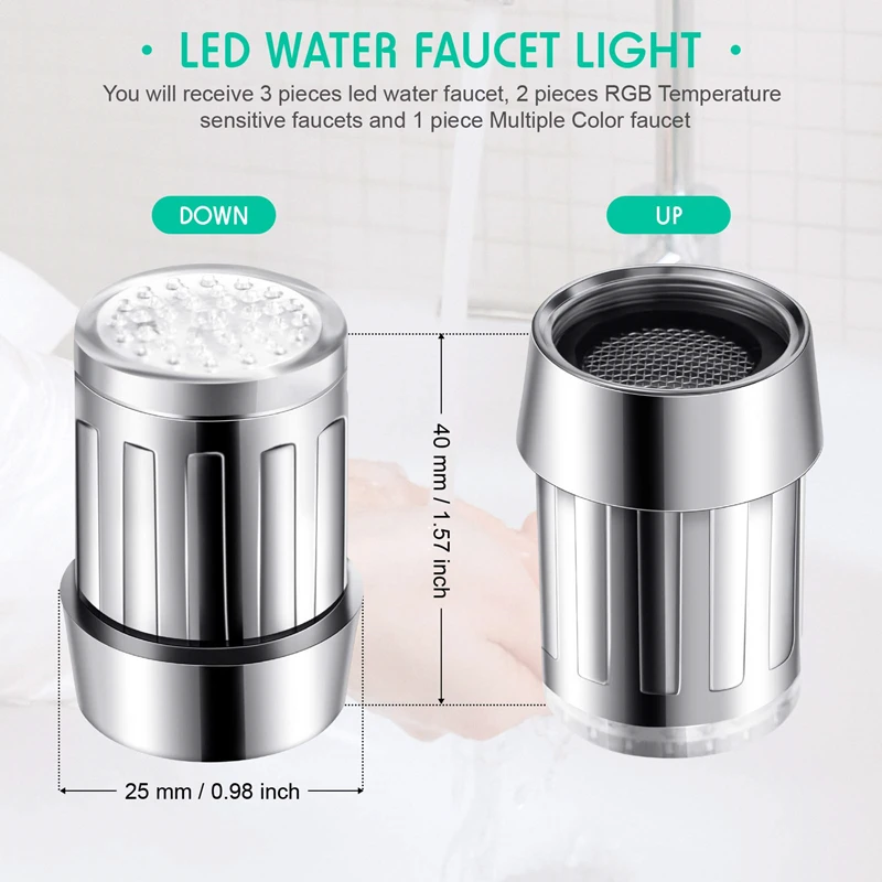 Temperaturempfindlicher LED-Wasserhahn, wassersparend, für Küche, Badezimmer, Sensor, 7, Farbwechsel, Wasserhahn, Kopfbelüfter, Wasserhahn, Düse, Dusche