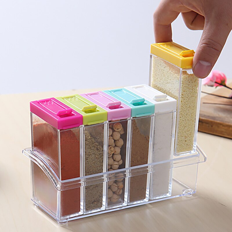 6 Pcs Transparante Kruidkruik Set Zout En Peper Kruiden Fles Kleurrijke Deksel Keuken Kruiderij Cruet Opslag Container