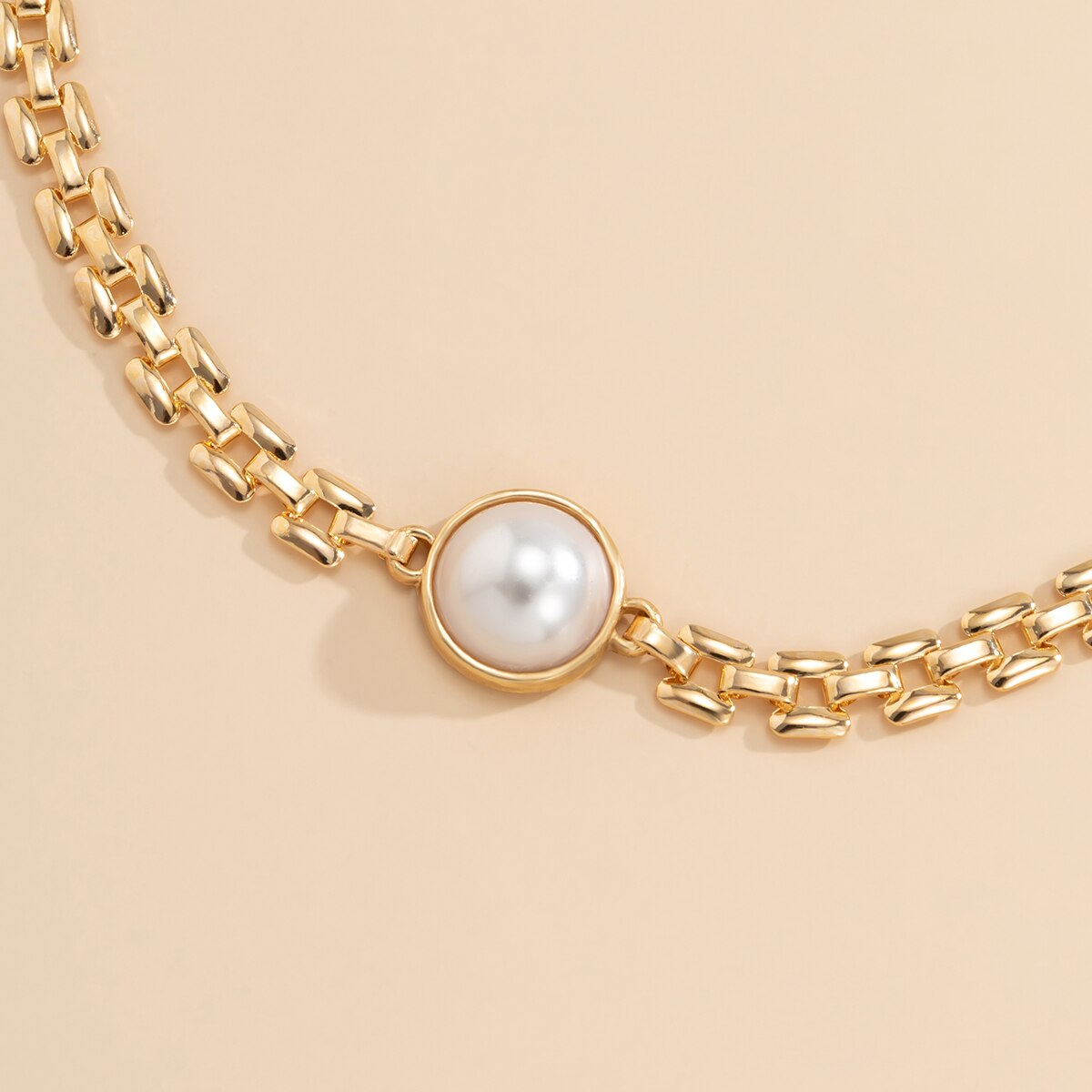 Lacteo Vintage sztuczna perła geometryczna Choker naszyjnik dla kobiet modny złoty kolor metalowy cienki łańcuszek do obojczyka naszyjnik prezent