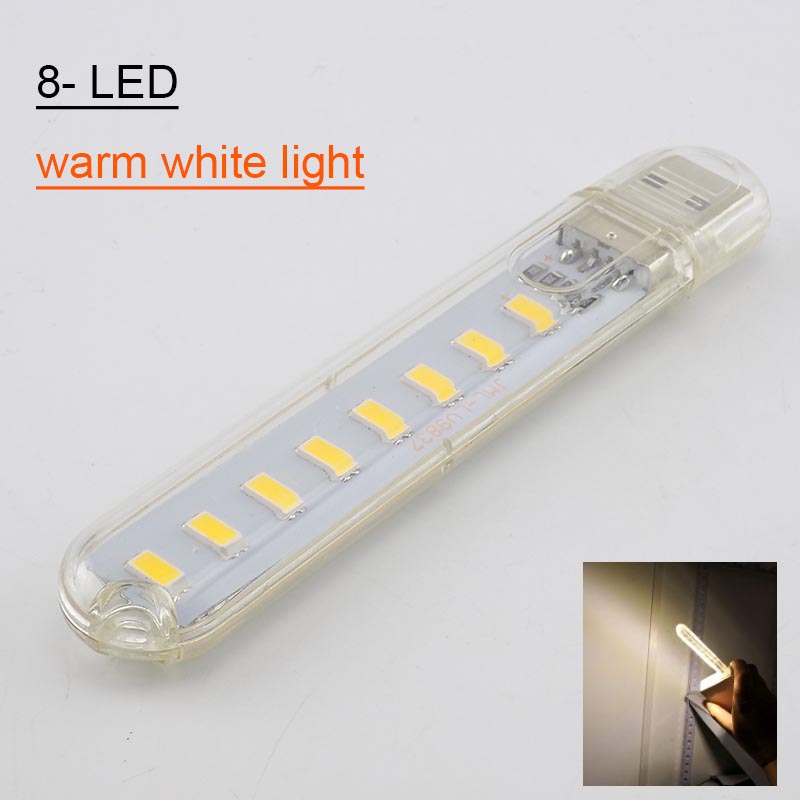 Mini lámpara LED USB de 5V, linterna de lectura de libros, iluminación de luz nocturna para banco de energía, iluminación para ordenador, portátil, PC y portátil: Blanco
