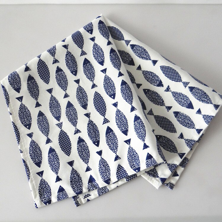 Servilletas de tela con estampado de peces pequeños para el hogar, Mantel Individual, toalla de té, suministros para restaurante, Decoración de mesa de boda: dark blue