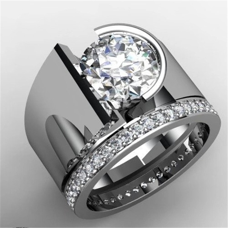 Ronde Zircon Zilveren Sieraden Ring Vrouwen Vintage Crystal Ringen Voor Vrouwen Punk Rhinestone Engagement Ring Vrouwelijke Ringen