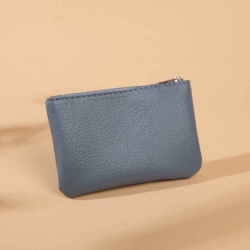 Ultradünne mini-geldbörse mit litschi-muster, reißverschluss, retro-tasche für damen, münzbeutel aus pu-leder, schlüsselanhänger-clutch: Blau