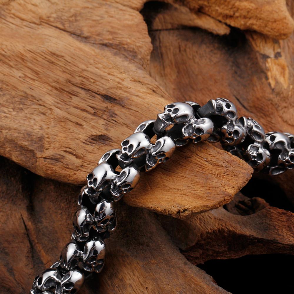 Pulseras de calavera Punk de 12mm para hombre, cadena de eslabones con dije de León y esqueleto de acero inoxidable 316L, joyería gótica masculina