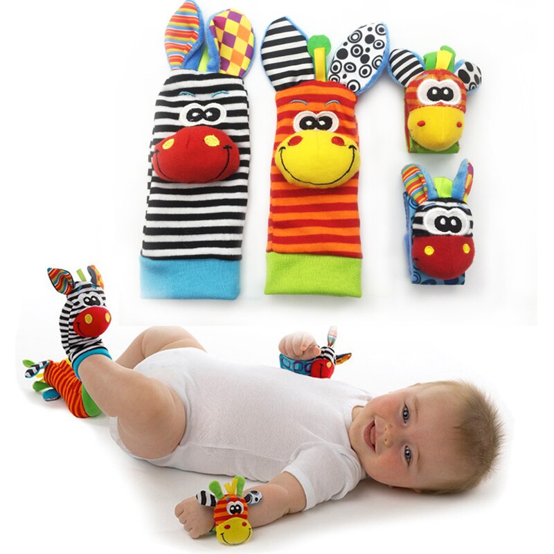 Sozzy 4 stücke/viel (4 stücke = 2 stücke taille + 2 stücke socken), Baby rassel spielzeug Sozzy Garten Insekt Handgelenk Rassel und Fuß Socken