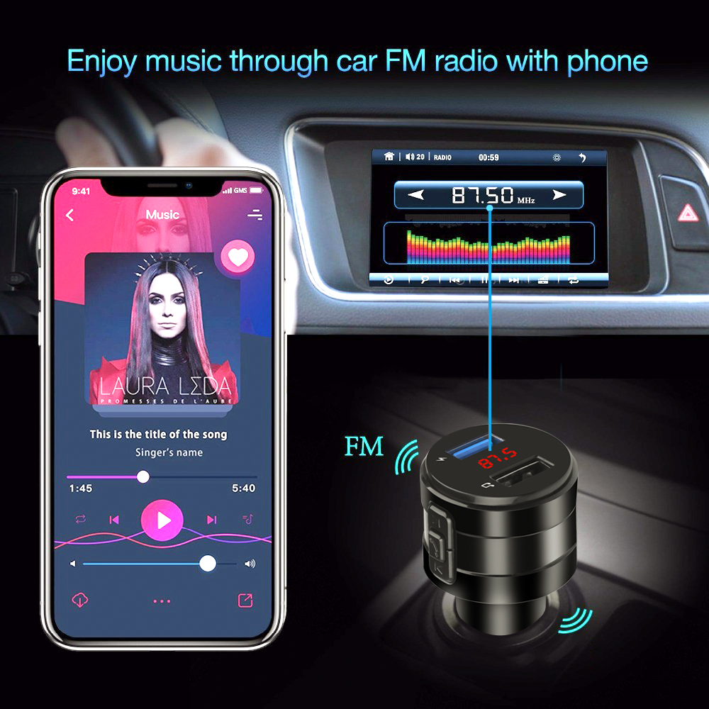 Transmisor de FM cargador de coche Bluetooth 3.1A puertos USB duales manos libres cargador de Auto Bluetooth 4,2 receptor de Audio inalámbrico